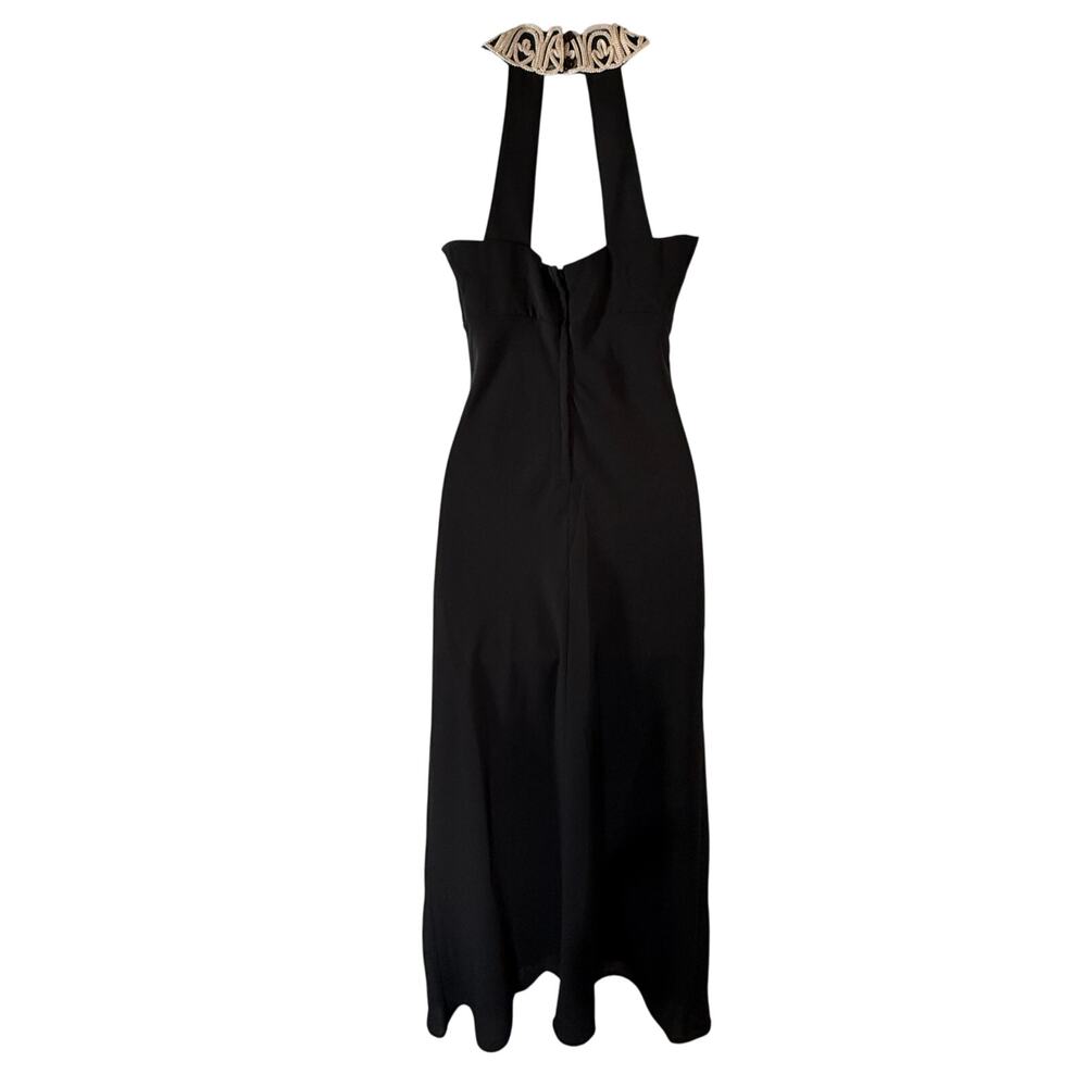 Vtg 90s Jessica McClintock Gunne Sax Embroidered Halter Chiffon Gown Black 3/4 - Picture 2 of 7